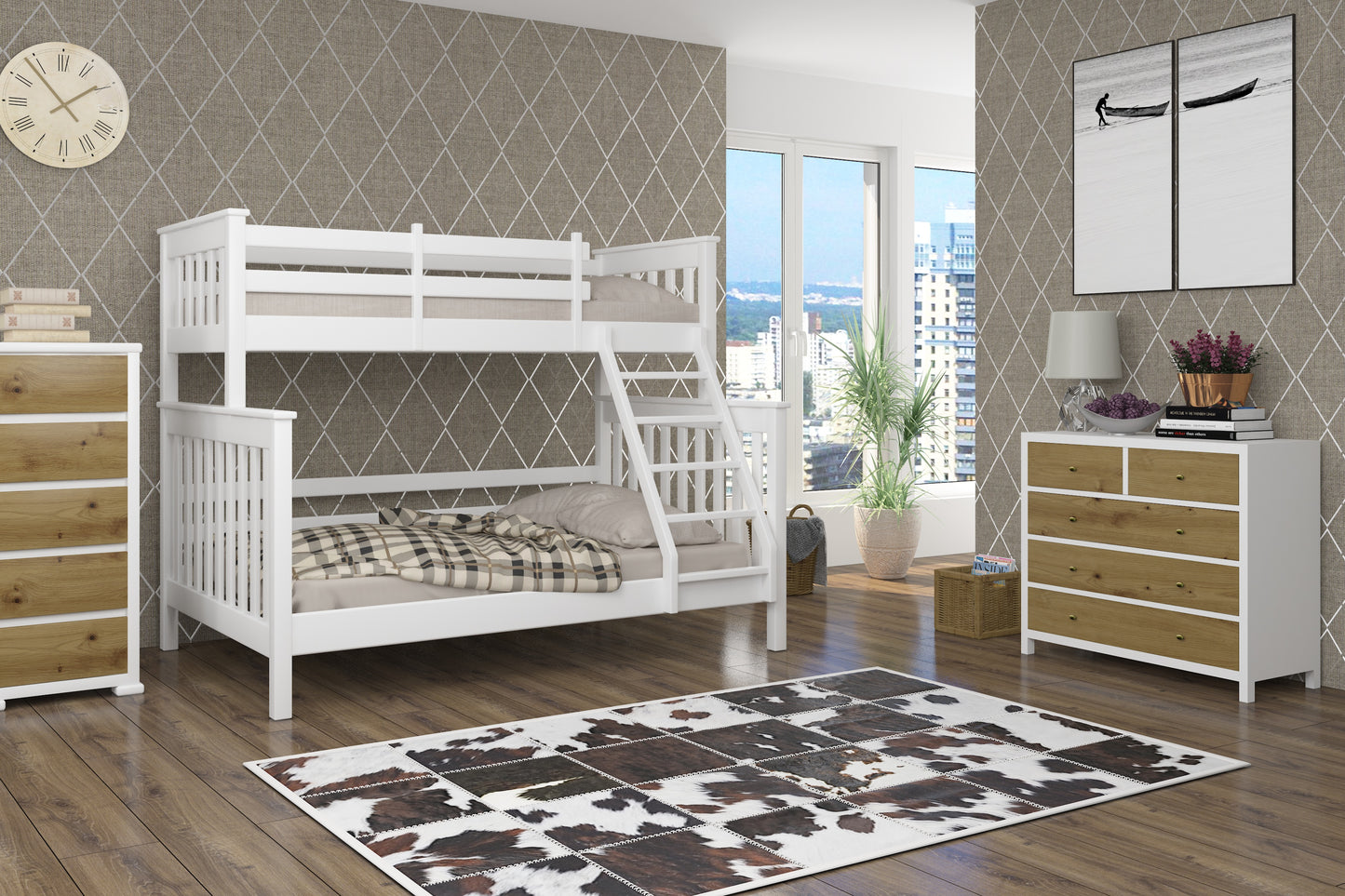 'Stockholm' Solid Wood Double + Twin Bunk Bed