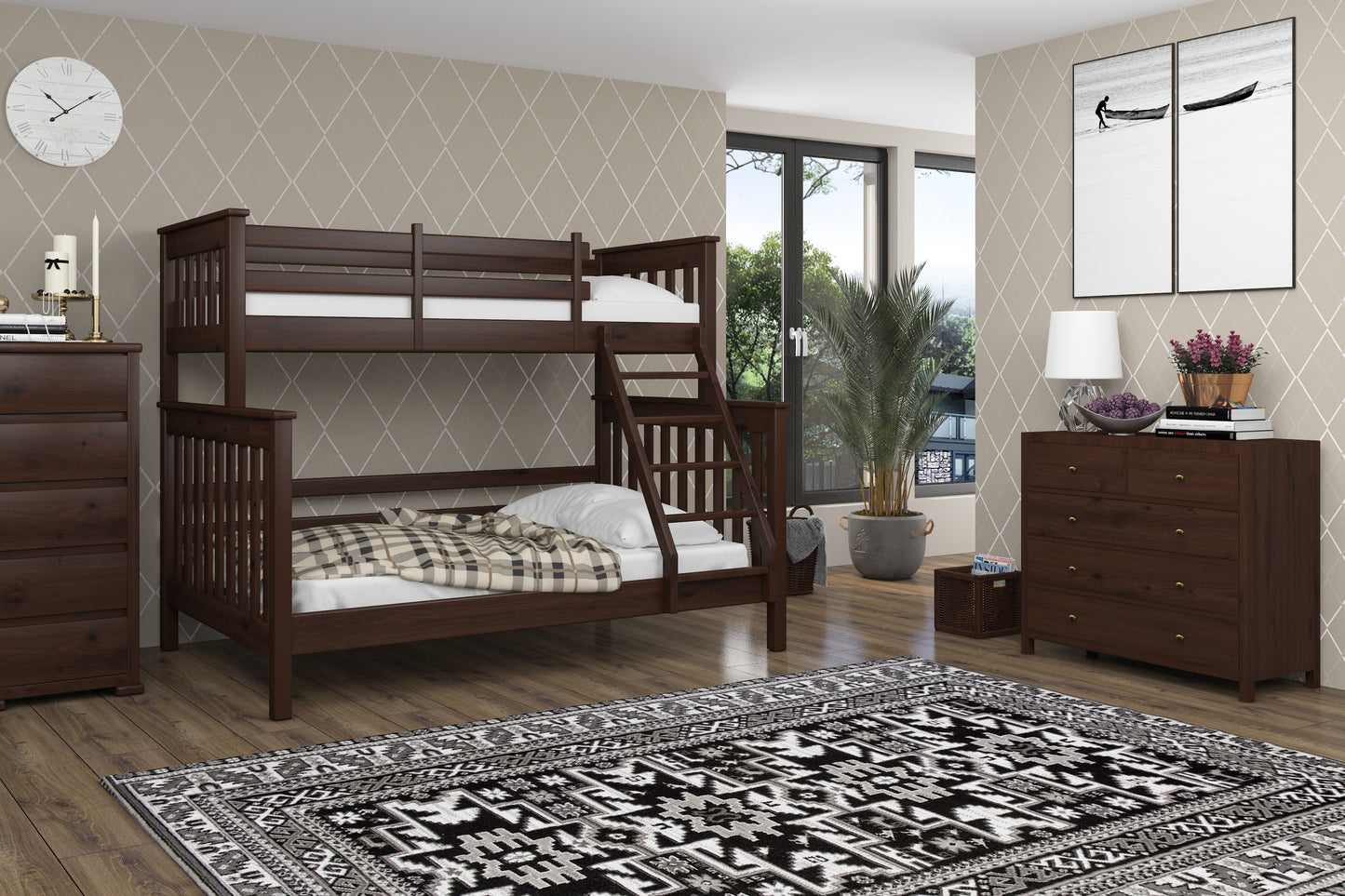 'Stockholm' Solid Wood Double + Twin Bunk Bed